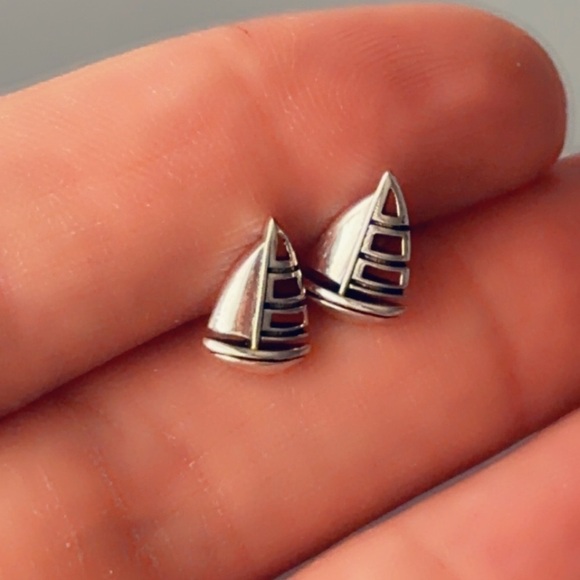 Sterling Silver Tiny Stud Sailboat Earrings - Picture 12 of 13